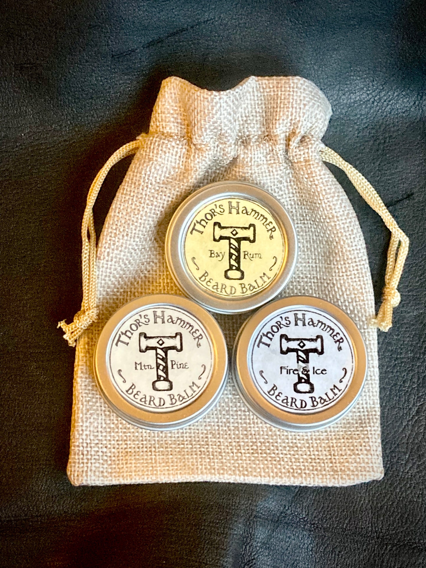 Beard Balm Gift Set | Bay Rum, Mountain Pine, and Fire & Ice | Thor's Hammer Viking Beard Balm Set of 3