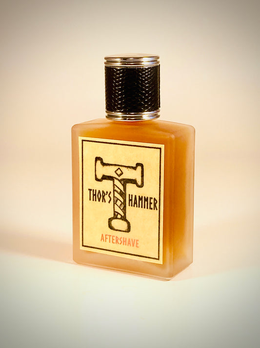 Edizione speciale dopobarba Bay Rum | Thor's Hammer Classic Bay Rum con bottiglia di vetro smerigliato + sacchetto regalo | Rum Viking Bay sul ripiano superiore | 2 once